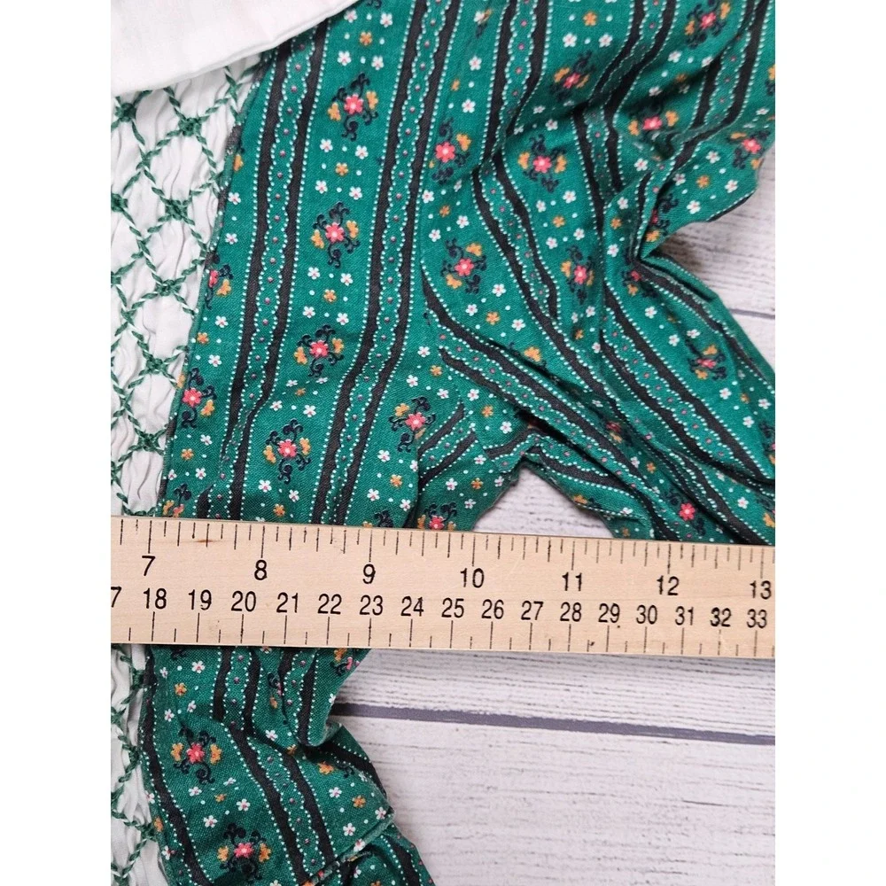 Polly Flinders Dress Girls Size 10 Green Cotton Floral Peter Pan Collar